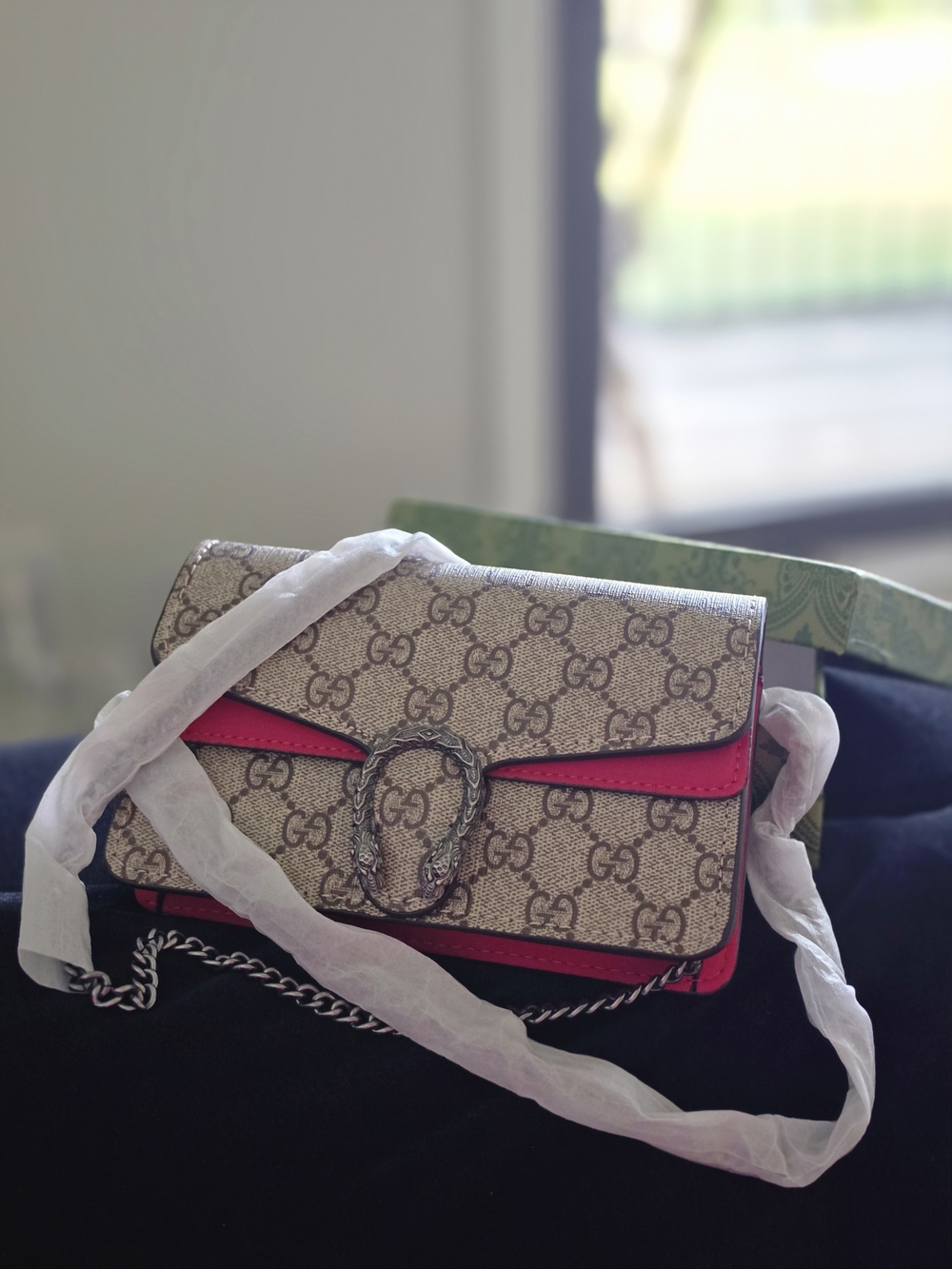 Gucci GG Supreme Canvas Crossbody Bag with Pink Trim
